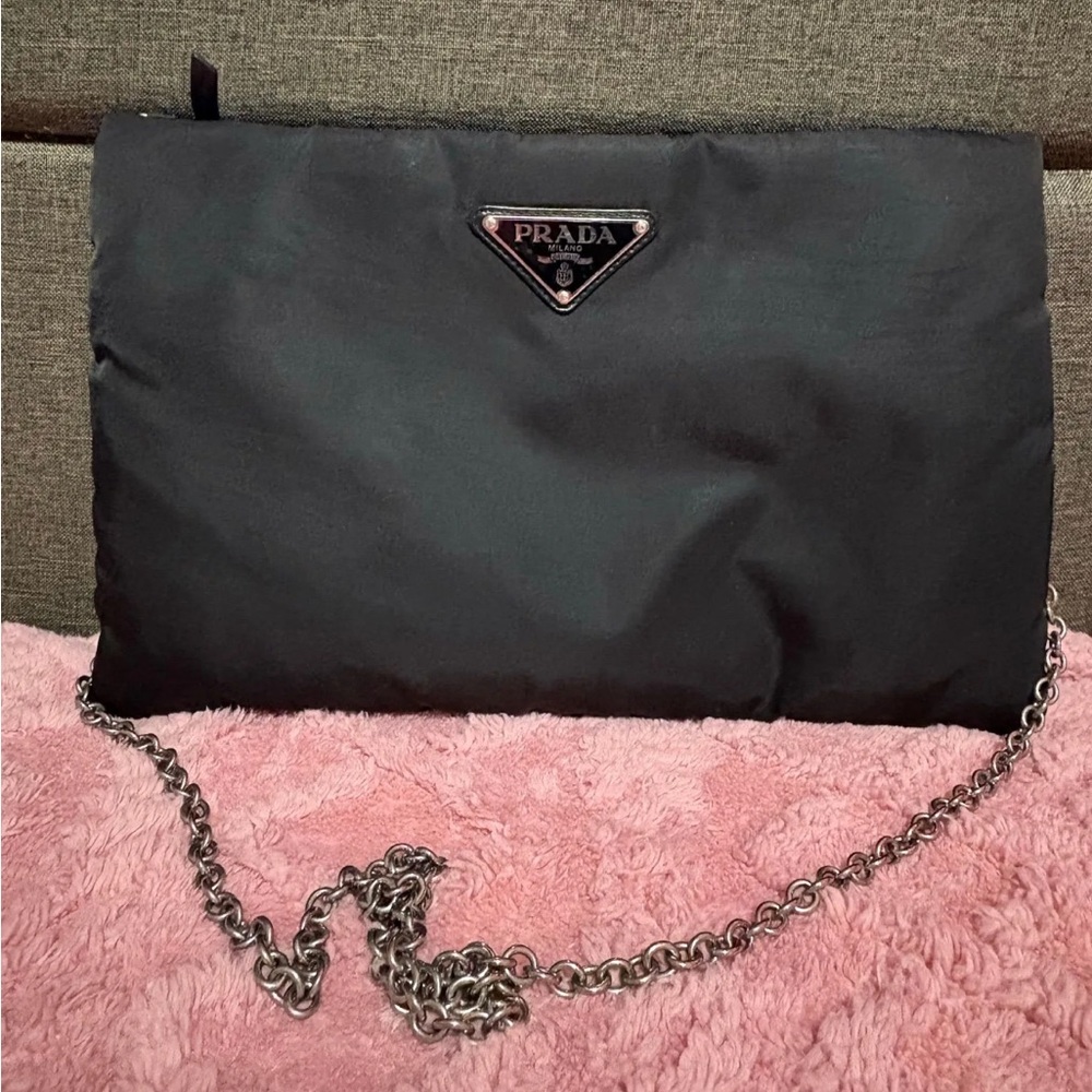 Prada Black Nylon Tote with Silver Logo